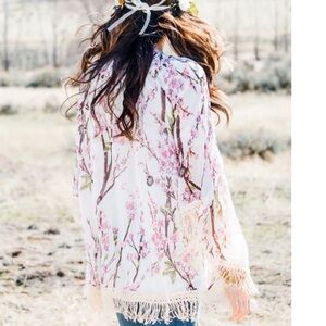 Floral Kimono with Fringe